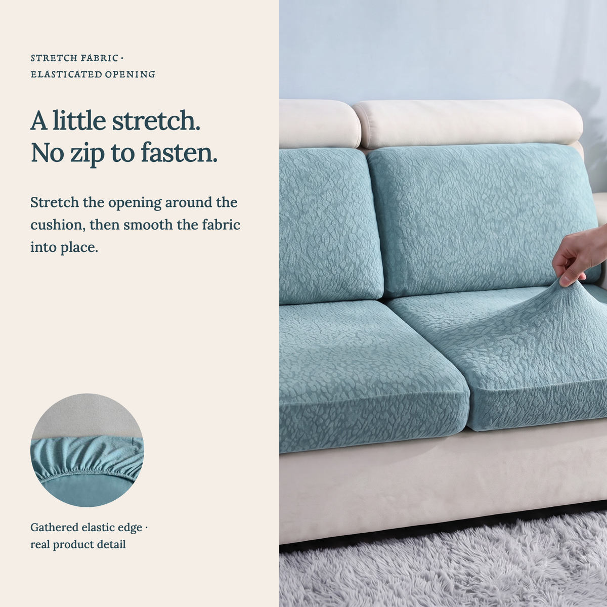 Housse de coussin de canapé Imperméable · Bleu ciel — Un tissu extensible, sans fermeture éclair