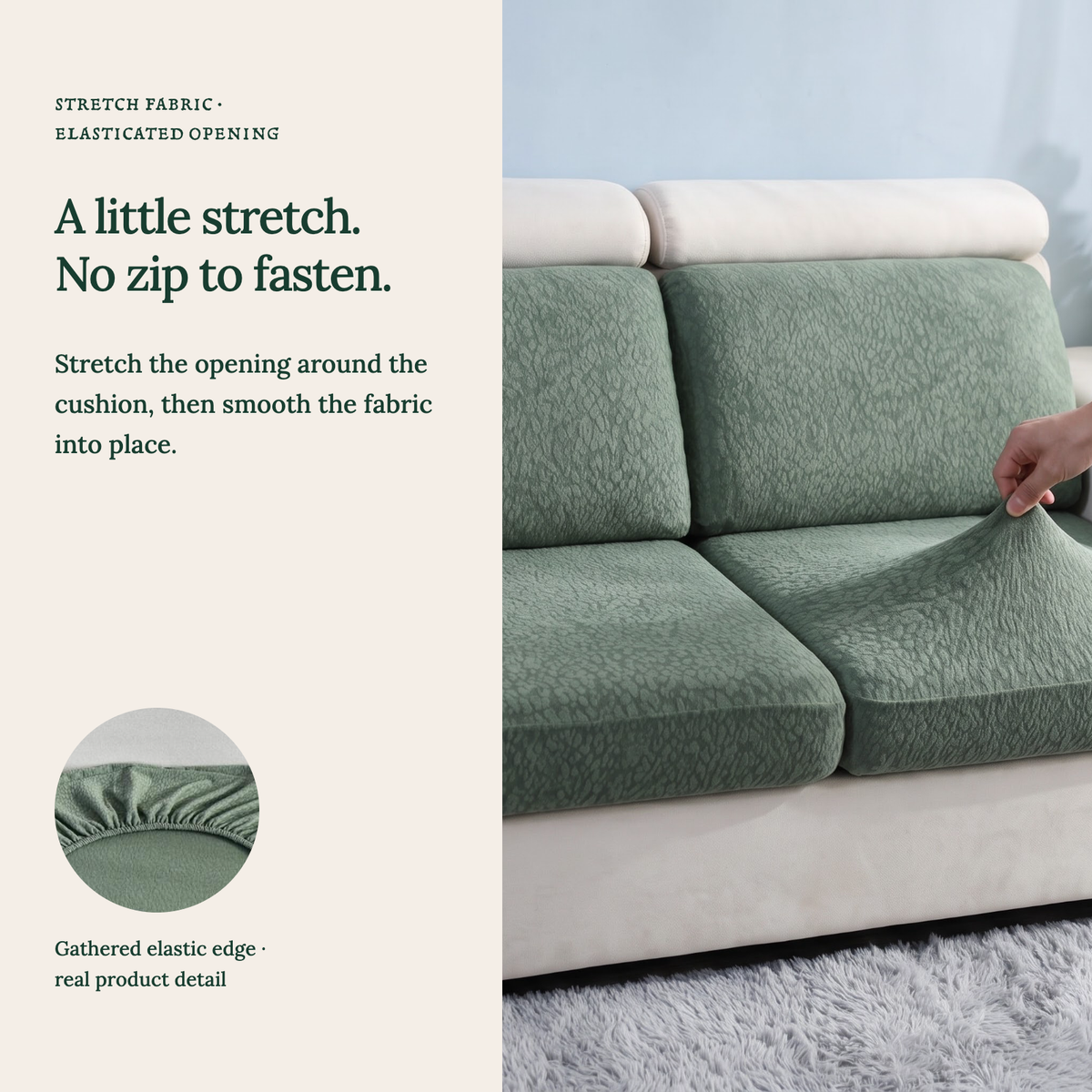 Housse de coussin de canapé Imperméable · Vert forêt — Un tissu extensible, sans fermeture éclair