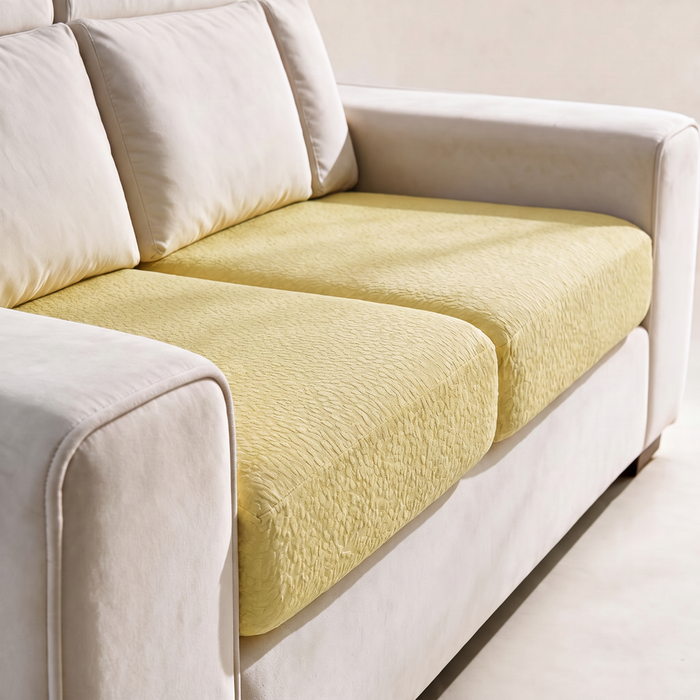 Housse de coussin de canapé Imperméable · Jaune oie — Un tissu texturé qui épouse le coussin