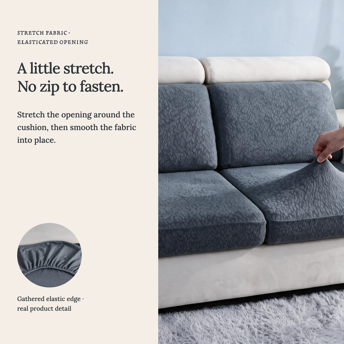 Housse de coussin de canapé Imperméable · Gris foncé — Un tissu extensible, sans fermeture éclair