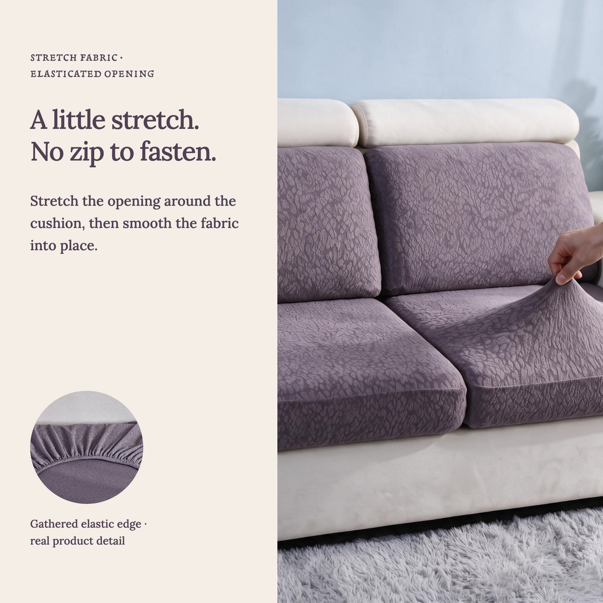 Housse de coussin de canapé Imperméable · Violet — Un tissu extensible, sans fermeture éclair