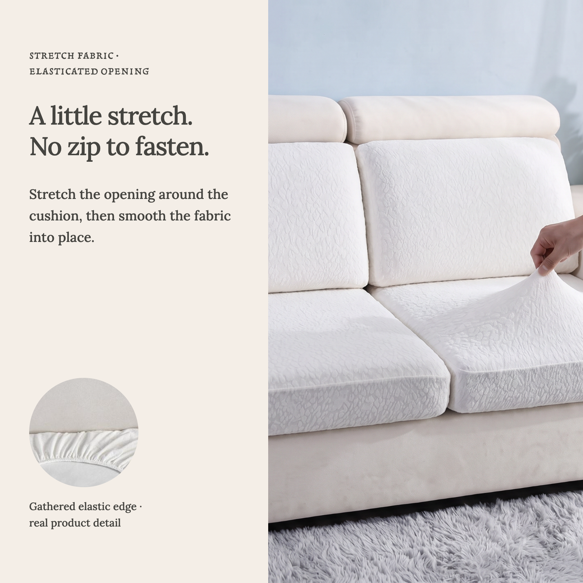 Housse de coussin de canapé Imperméable · Blanc — Un tissu extensible, sans fermeture éclair