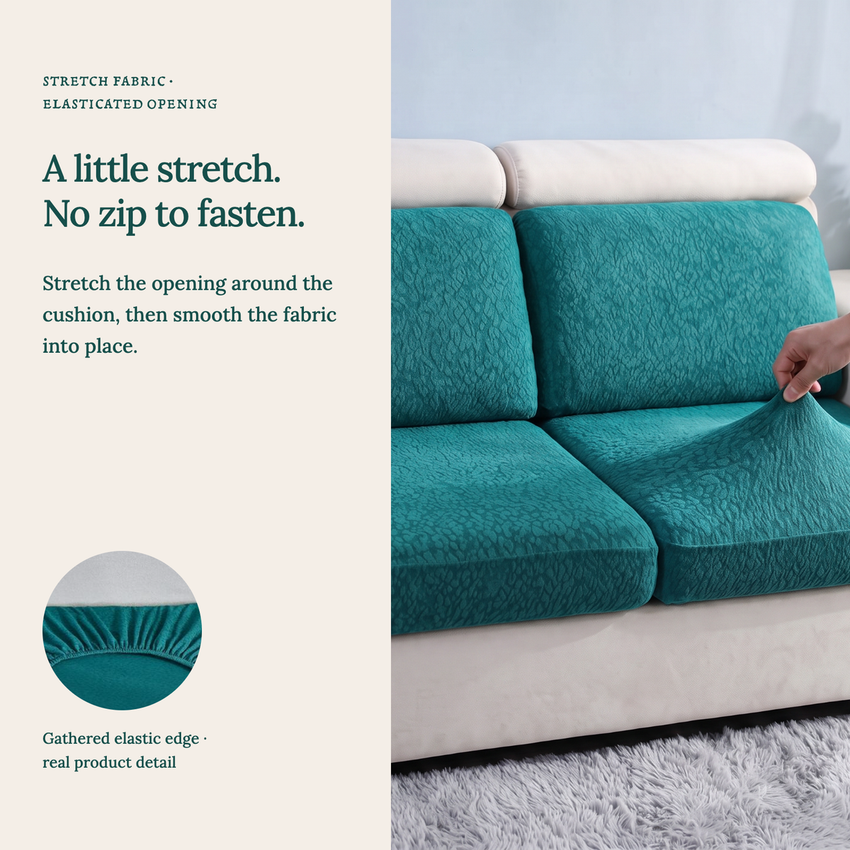 Housse de coussin de canapé Imperméable · Vert émeraude — Un tissu extensible, sans fermeture éclair