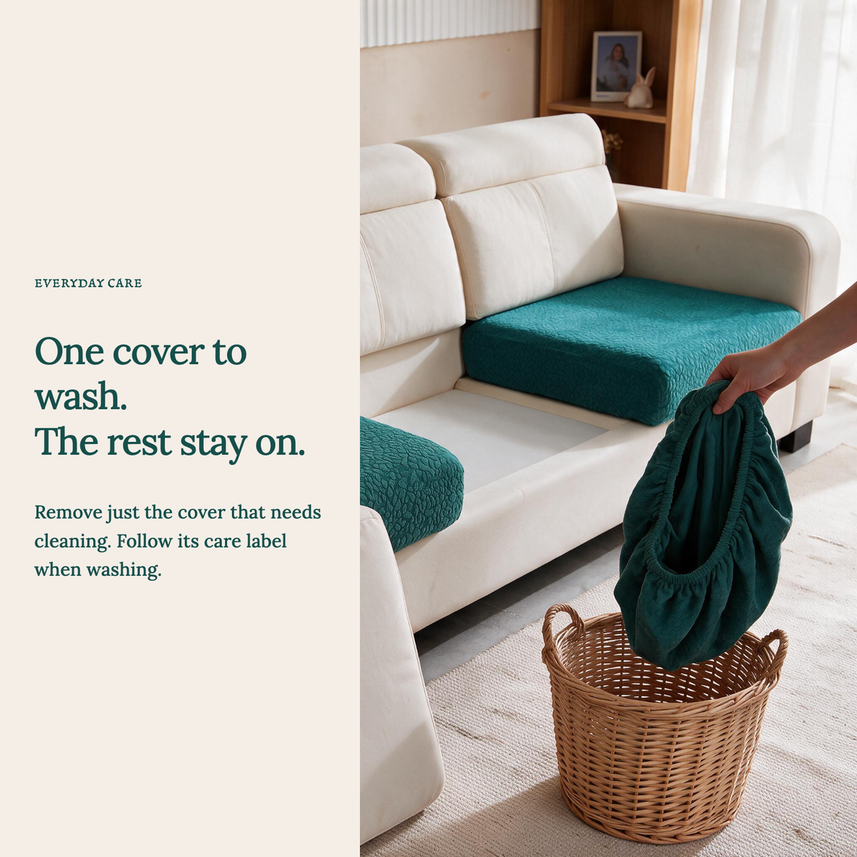 Housse de coussin de canapé Imperméable · Vert émeraude — Lavez une housse sans retirer les autres
