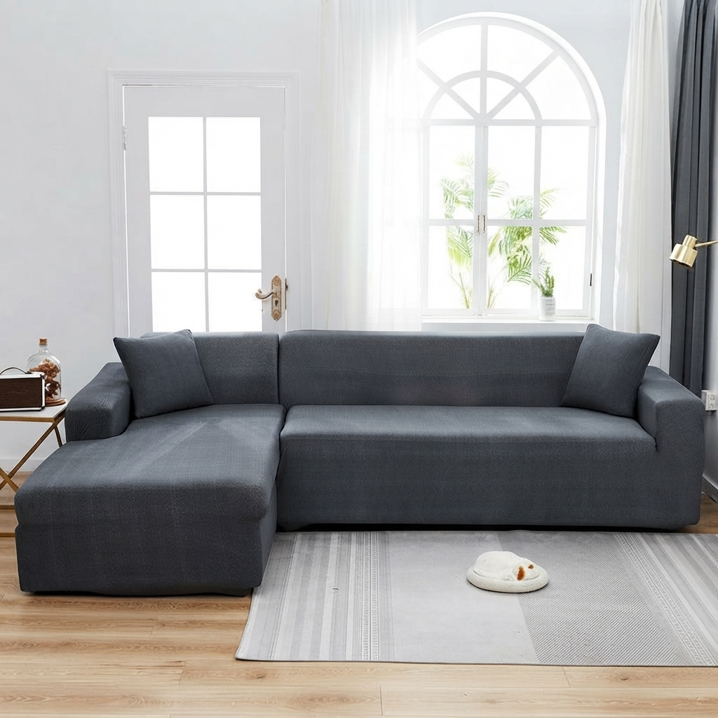 Housse de canapé d'angle Motif moucheté · Gris anthracite · Extensible