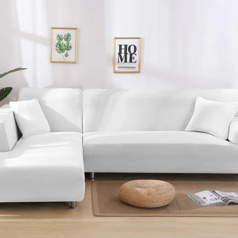 Housse de canapé d'angle Unie · Blanc craie · Extensible