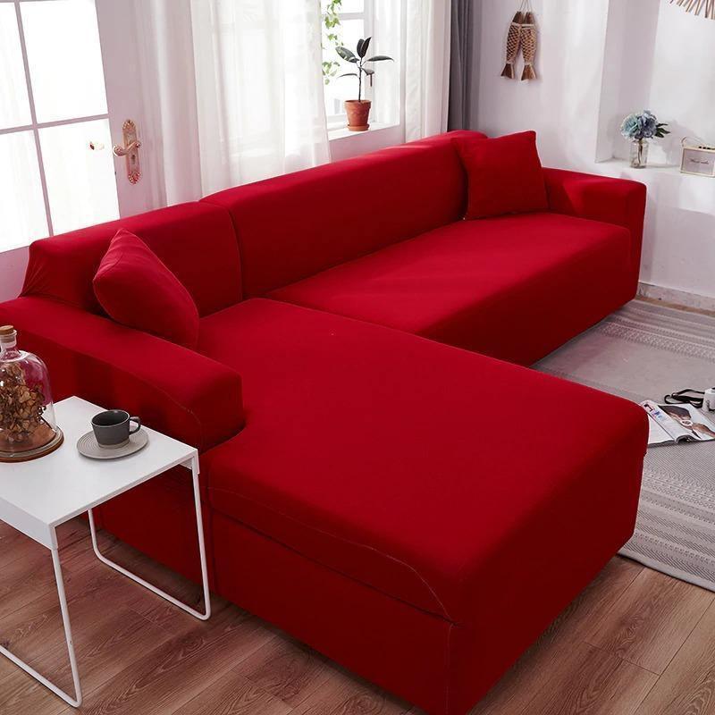 Housse de canapé d'angle Unie · Rouge cerise · Extensible