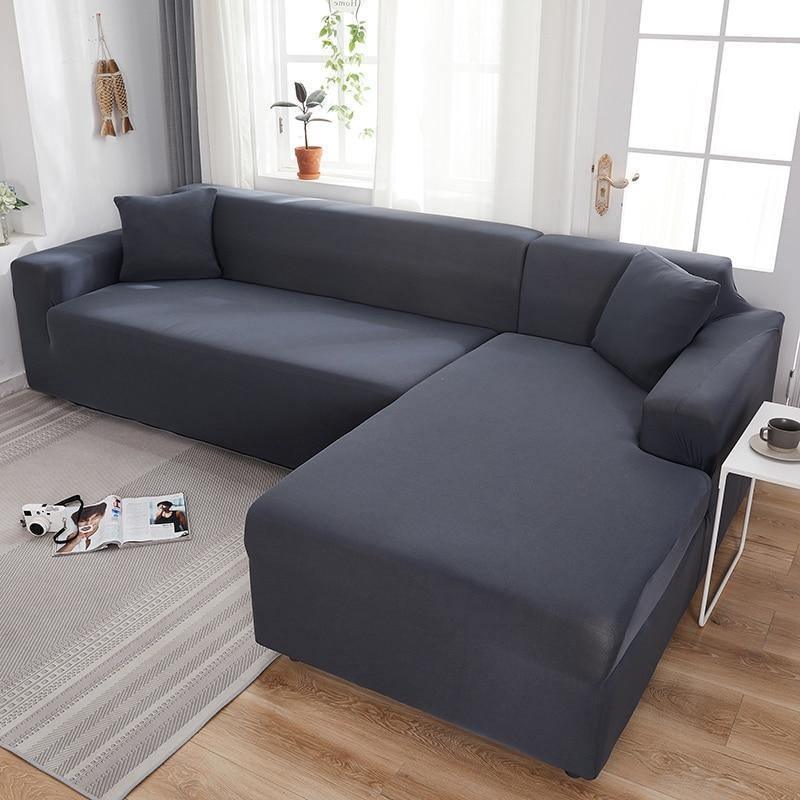 Housse de canapé d'angle Unie · Gris acier · Extensible