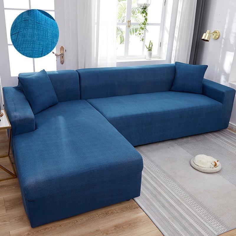 Housse de canapé d'angle Effet chiné · Bleu · Extensible