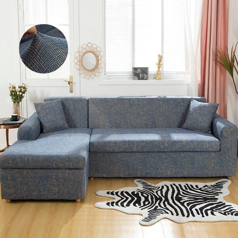Housse de canapé d'angle Effet chiné · Bleu et or · Extensible