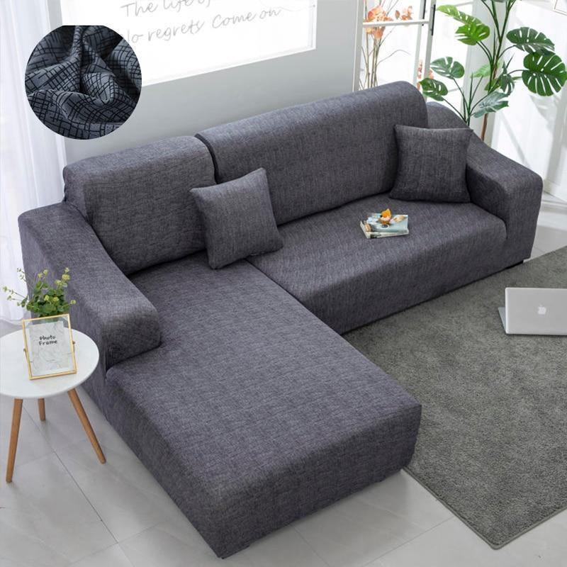 Housse de canapé d'angle Effet chiné · Gris · Extensible