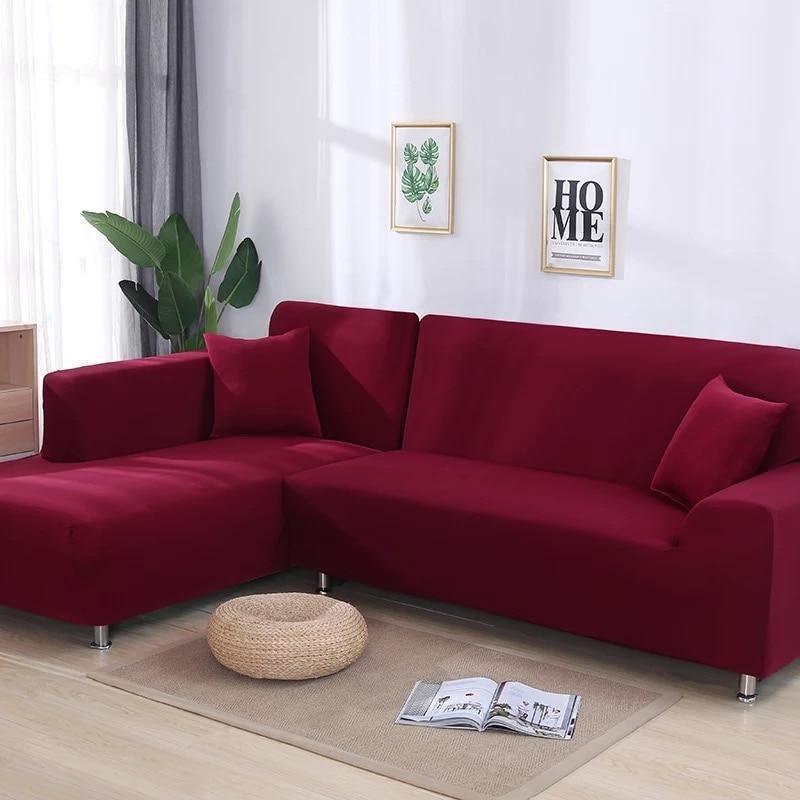 Housse de canapé d'angle Unie · Rouge grenat · Extensible