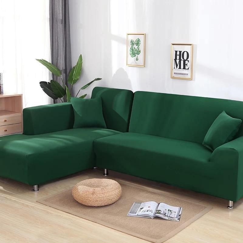 Housse de canapé d'angle Unie · Vert bouteille · Extensible