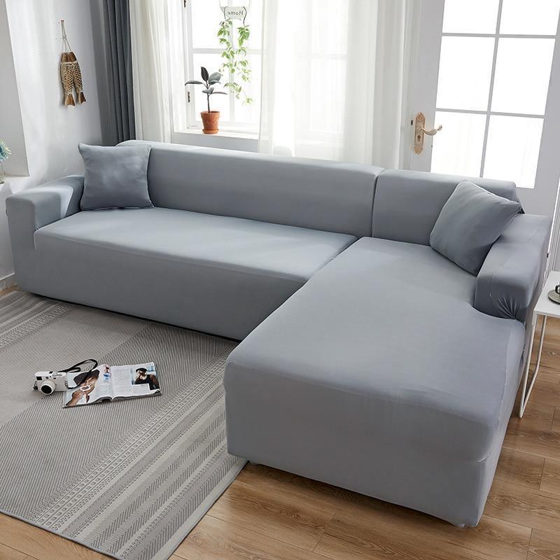 Housse de canapé d'angle Unie · Gris galet · Extensible