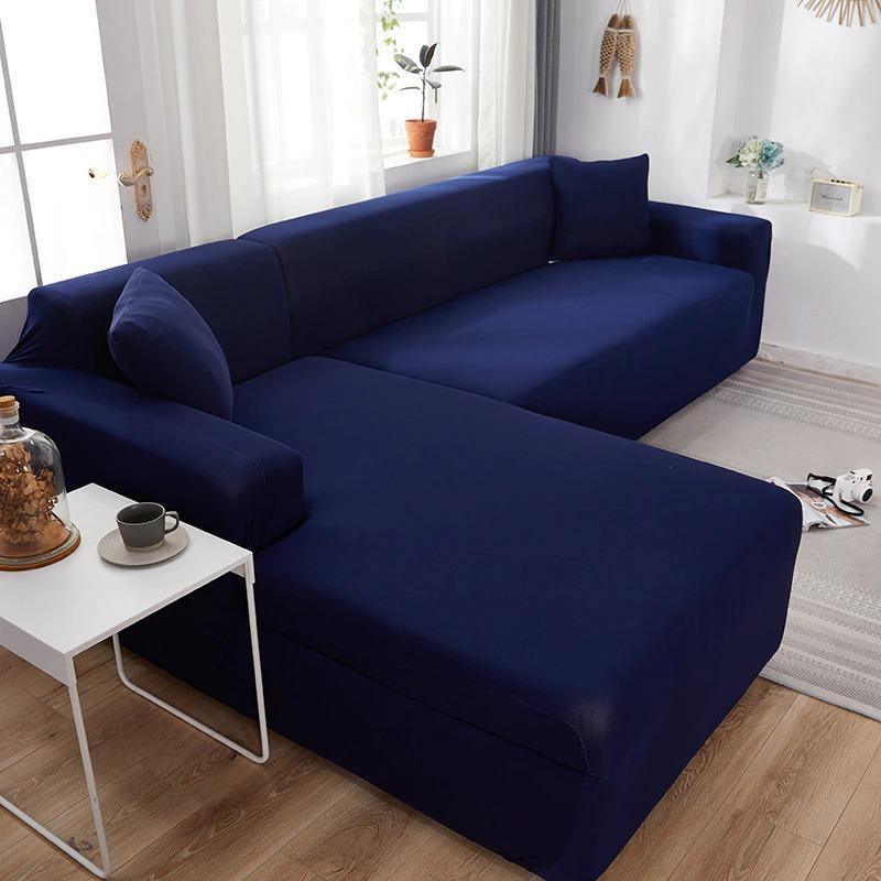 Housse de canapé d'angle Unie · Bleu nuit · Extensible