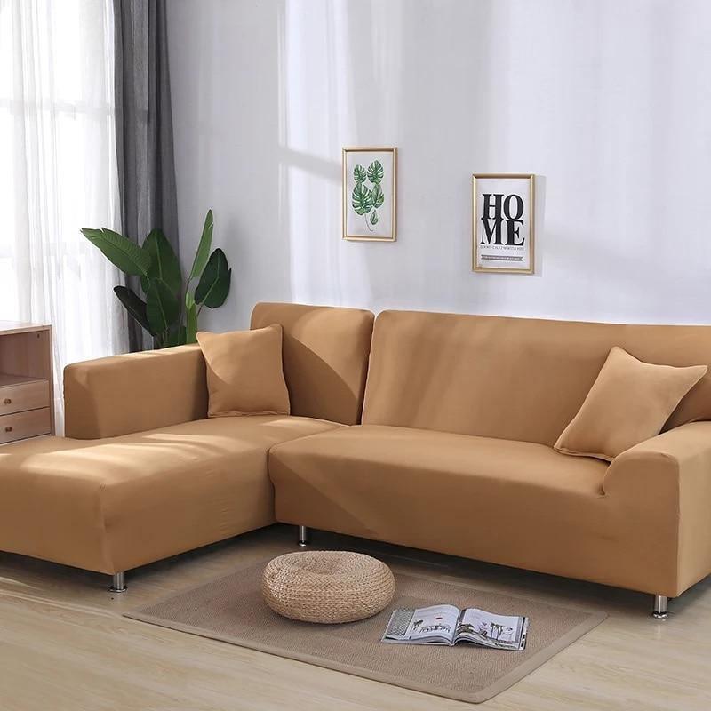 Housse de canapé d'angle Unie · Ocre · Extensible