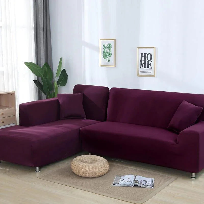 Housse de canapé d'angle Unie · Prune · Extensible