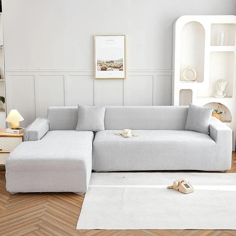 Housse de canapé d'angle Luma · Gris clair · Extensible