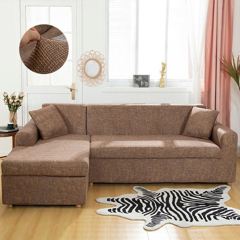 Housse de canapé d'angle Motif moucheté · Marron et or · Extensible