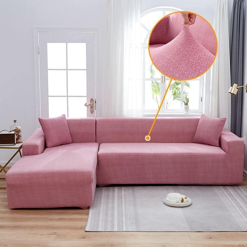 Housse de canapé d'angle Motif moucheté · Rose bonbon · Extensible