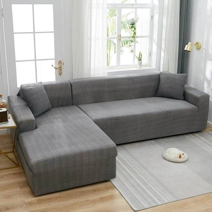 Housse de canapé d'angle Motif moucheté · Gris · Extensible