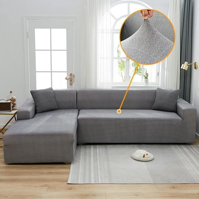 Housse de canapé d'angle Motif moucheté · Gris clair · Extensible