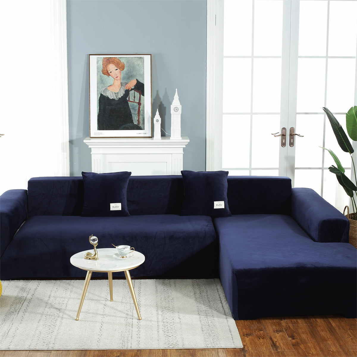 Housse de canapé d'angle Velours · Bleu marine · Extensible (vue 2)