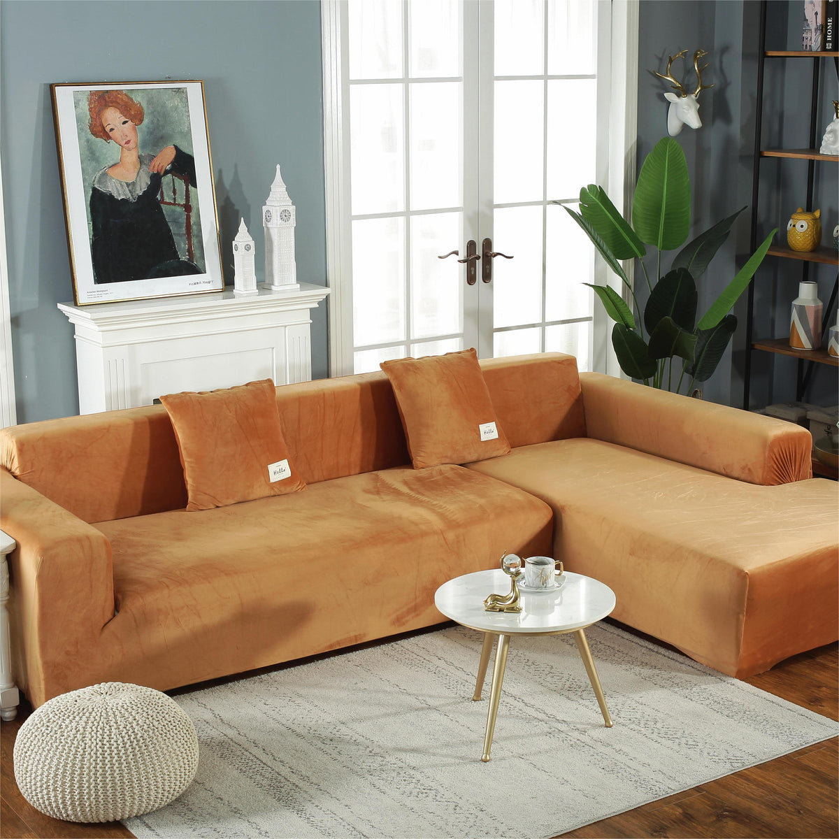 Housse de canapé d'angle Velours · Orange · Extensible