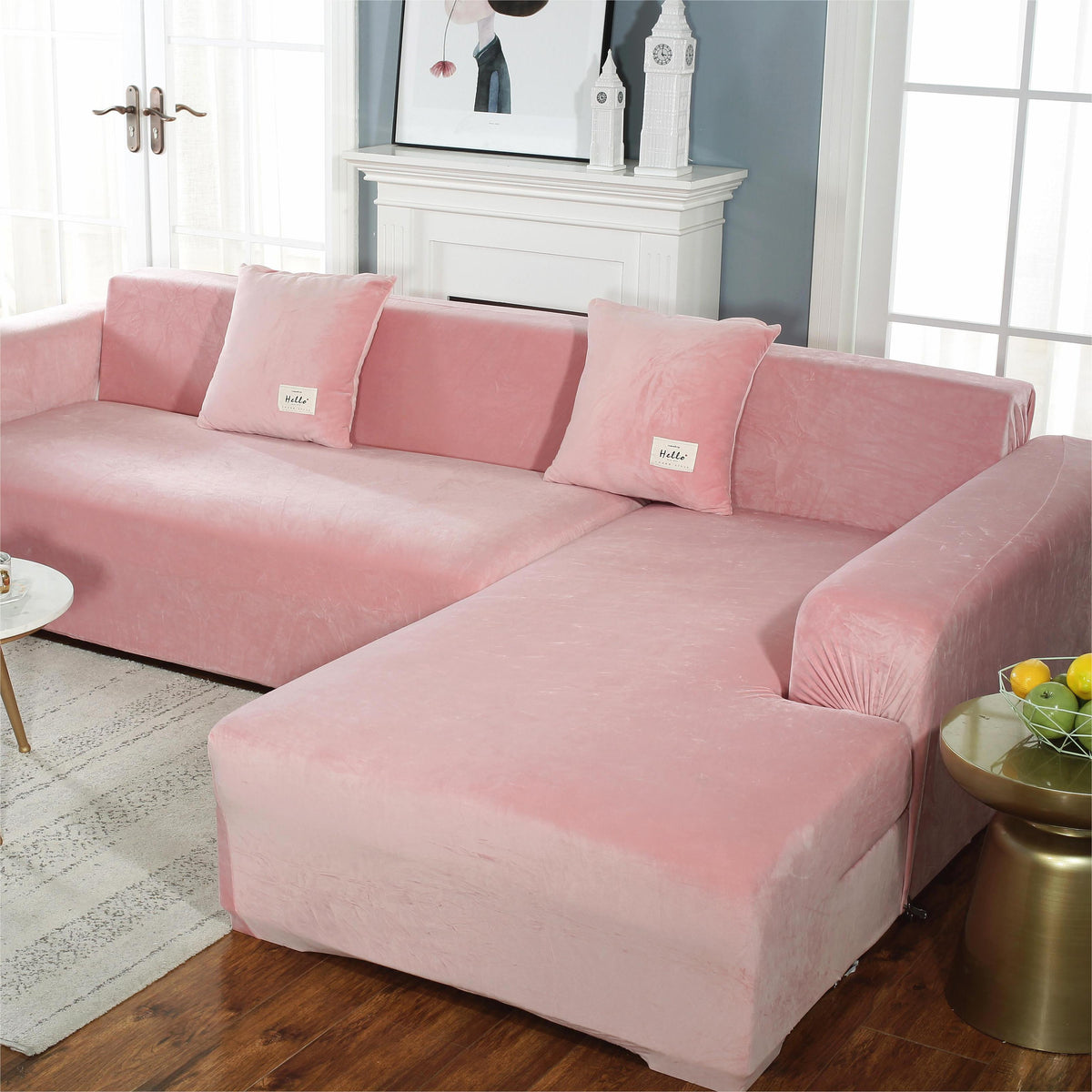 Housse de canapé d'angle Velours · Rose · Extensible (vue 3)