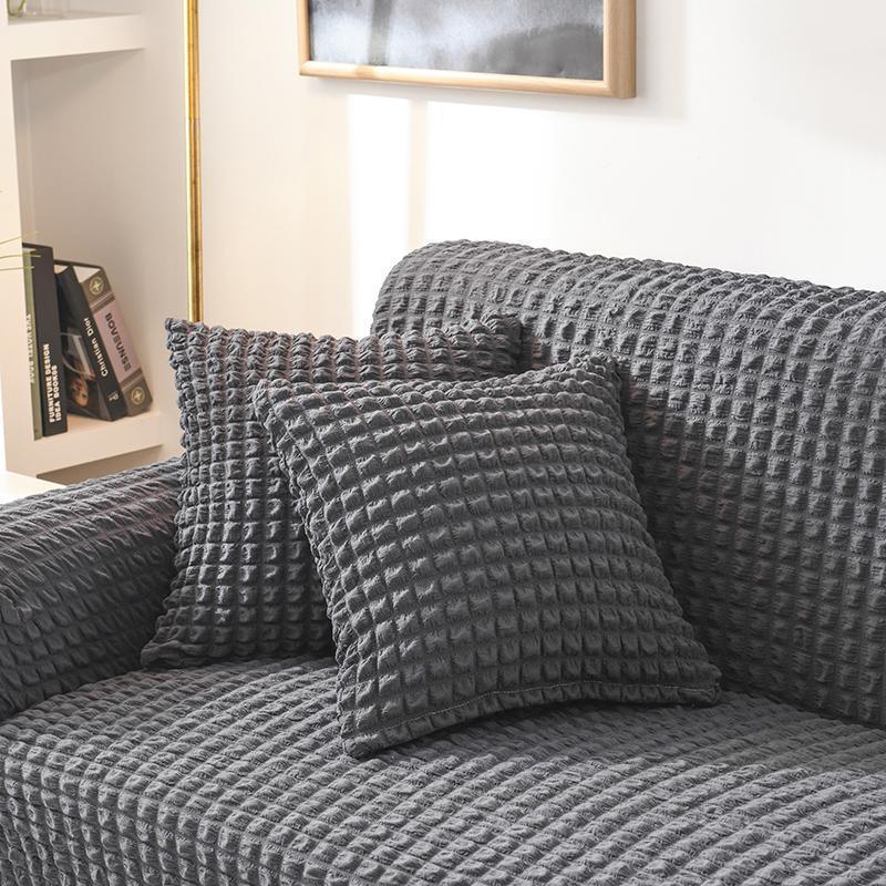 Housse de coussin Tissu gaufré · Gris anthracite