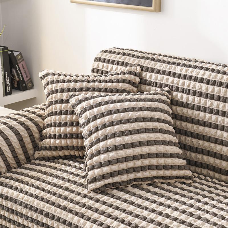 Housse de coussin Tissu gaufré · Beige et noir