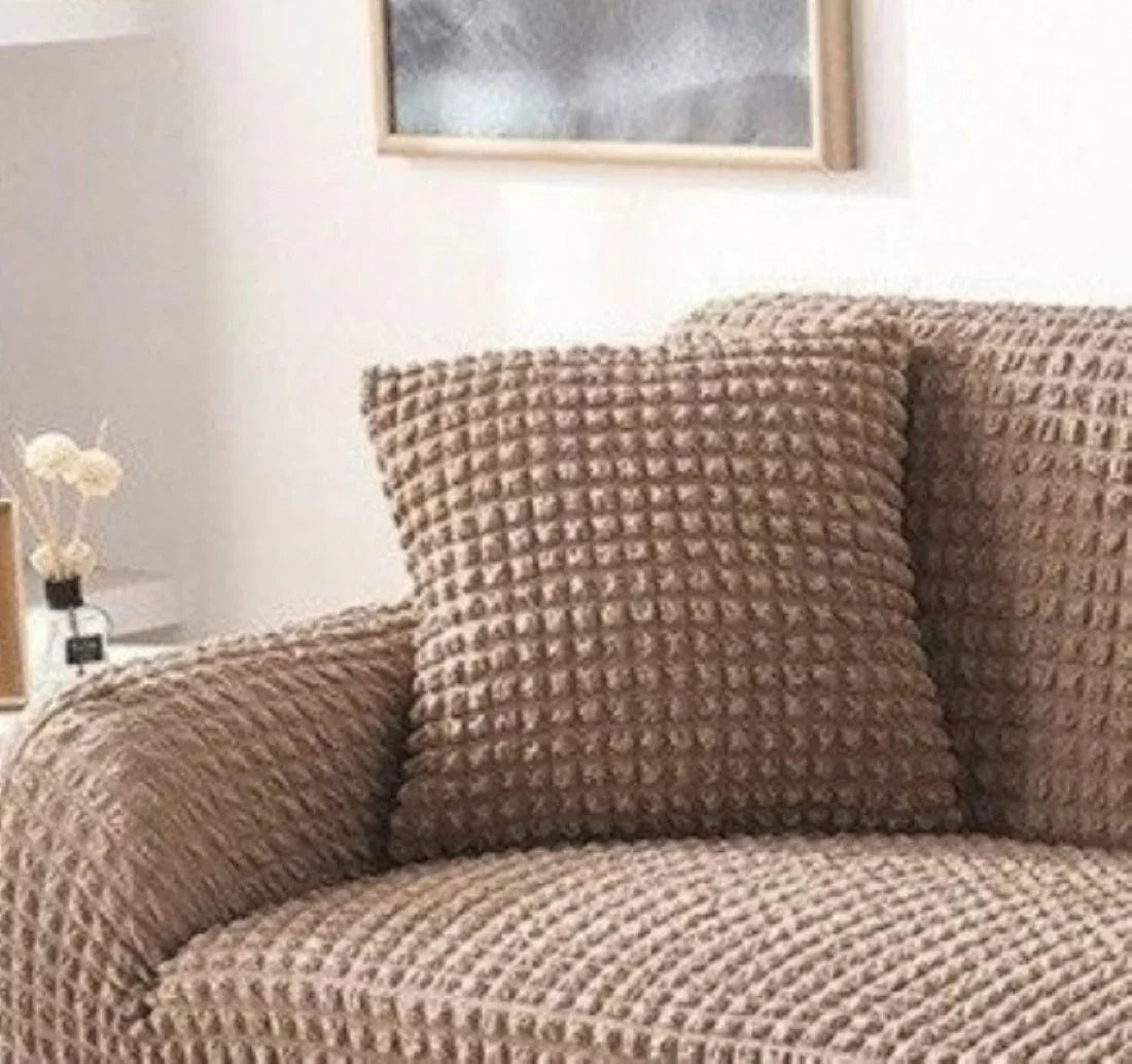 Housse de coussin Tissu gaufré · Marron