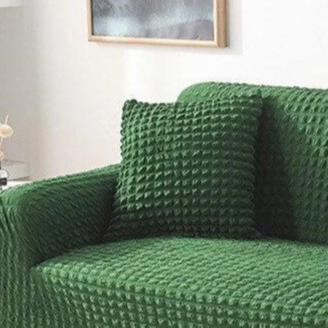 Housse de coussin Tissu gaufré · Vert forêt