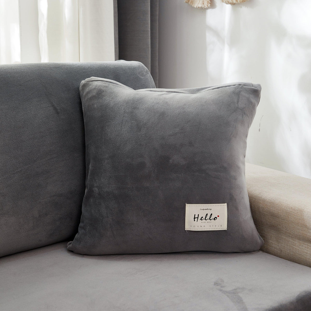 Housse de coussin Velours · Gris clair