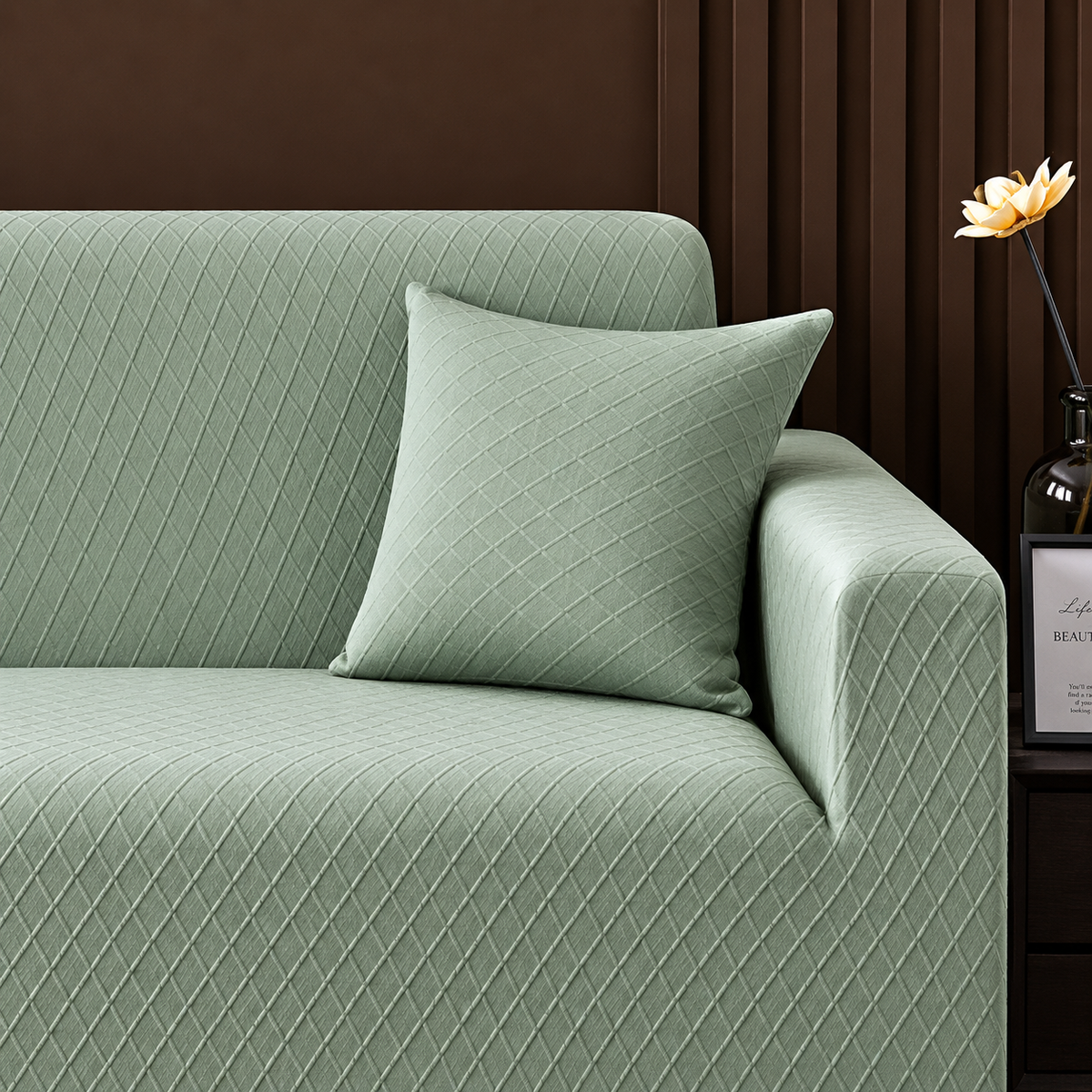 Housse de coussin Jacquard losange · Vert sauge clair