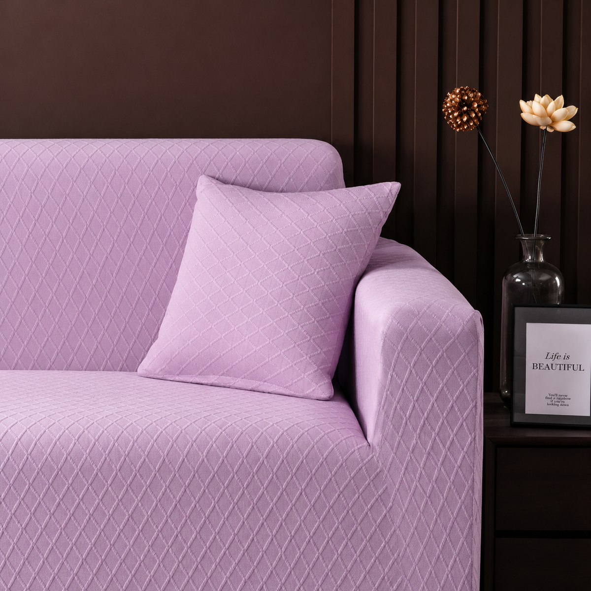 Housse de coussin Jacquard losange · Parme (vue 2)