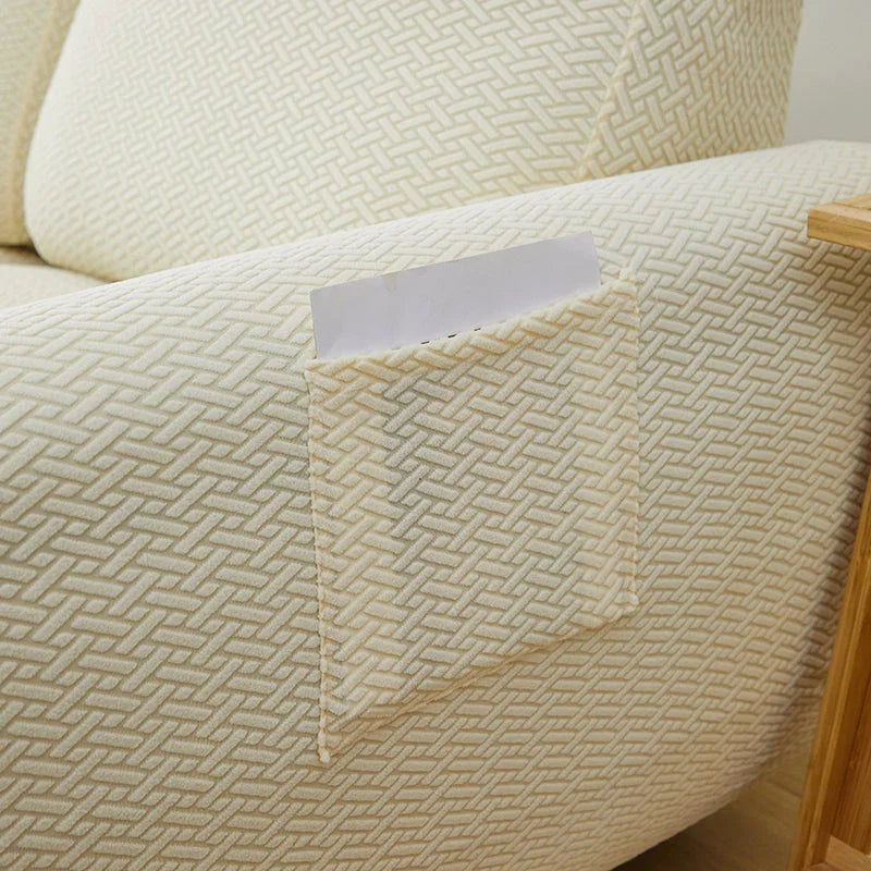 Housse de fauteuil relax Jacquard entrelacé · Beige · Extensible (vue 11)