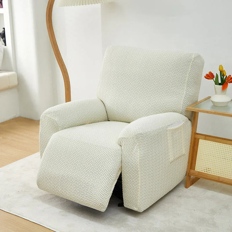 Housse de fauteuil relax Jacquard entrelacé · Beige · Extensible (vue 2)