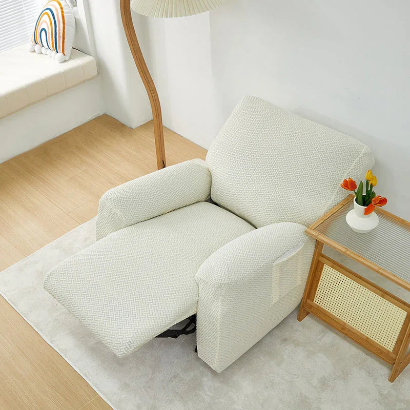 Housse de fauteuil relax Jacquard entrelacé · Beige · Extensible (vue 3)