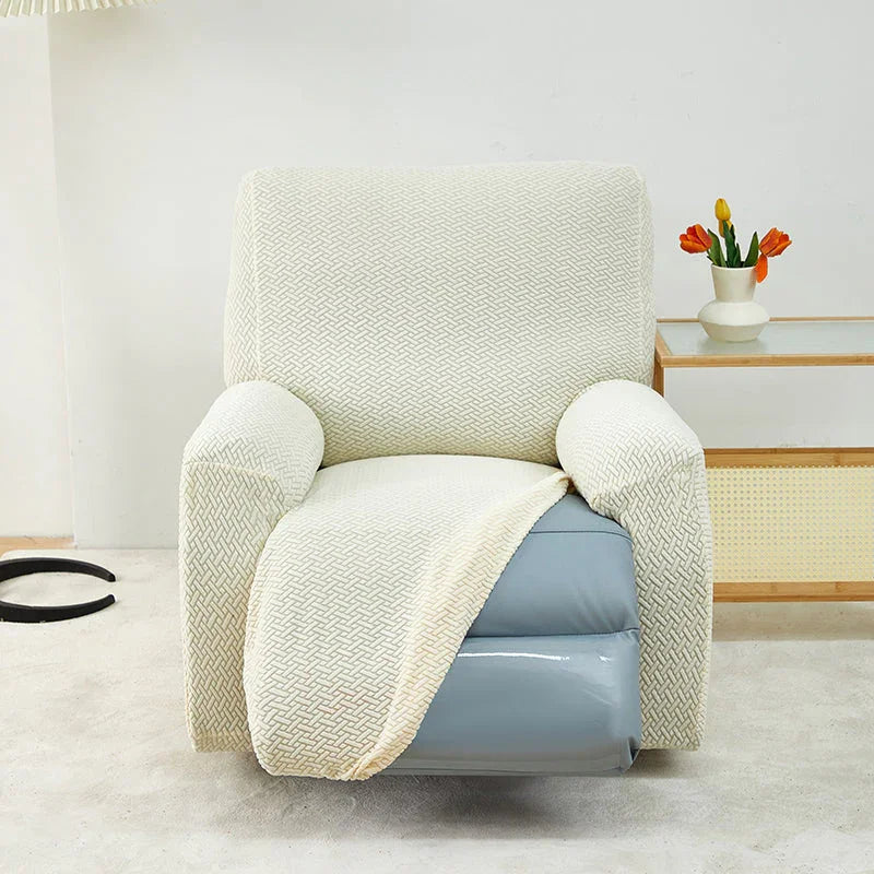 Housse de fauteuil relax Jacquard entrelacé · Beige · Extensible (vue 4)