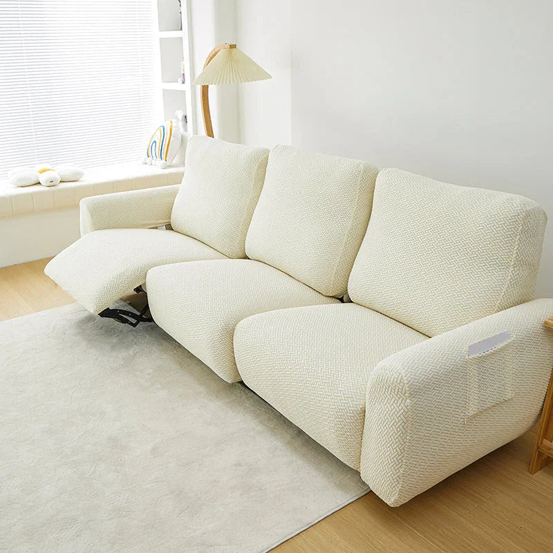 Housse de fauteuil relax Jacquard entrelacé · Beige · Extensible (vue 8)