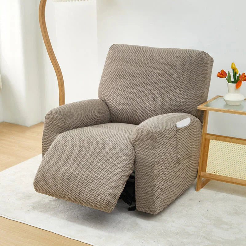 Housse de fauteuil relax Jacquard entrelacé · Marron · Extensible (vue 2)