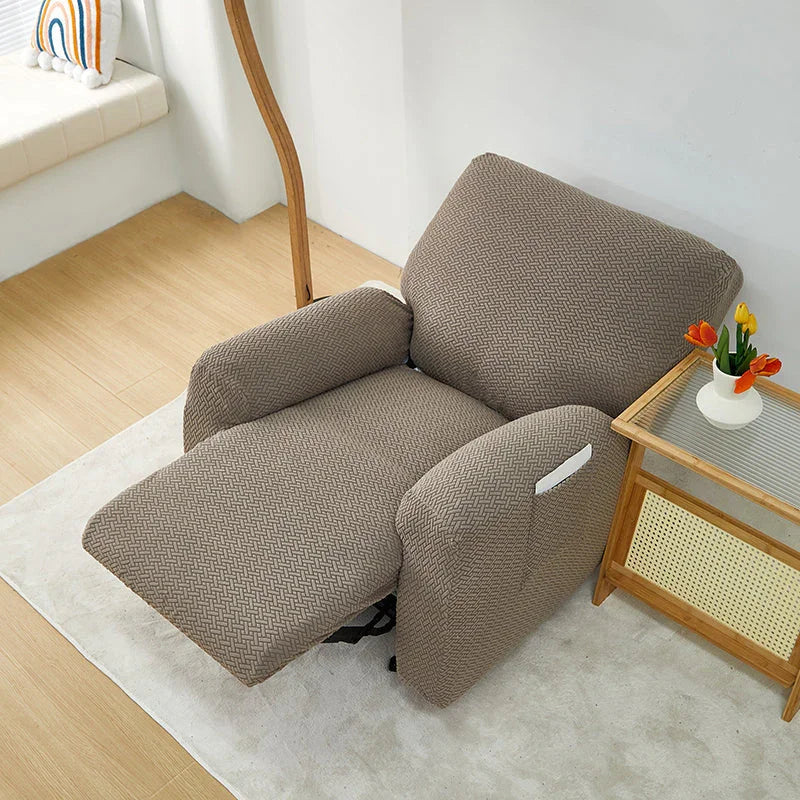 Housse de fauteuil relax Jacquard entrelacé · Marron · Extensible (vue 3)