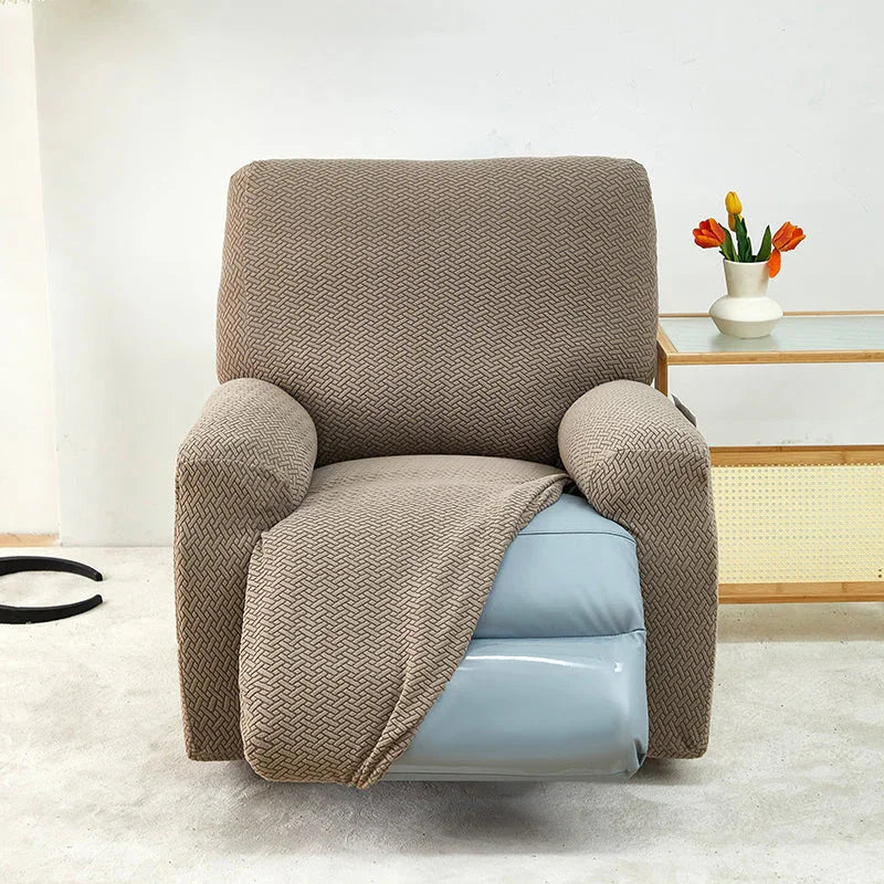 Housse de fauteuil relax Jacquard entrelacé · Marron · Extensible (vue 4)