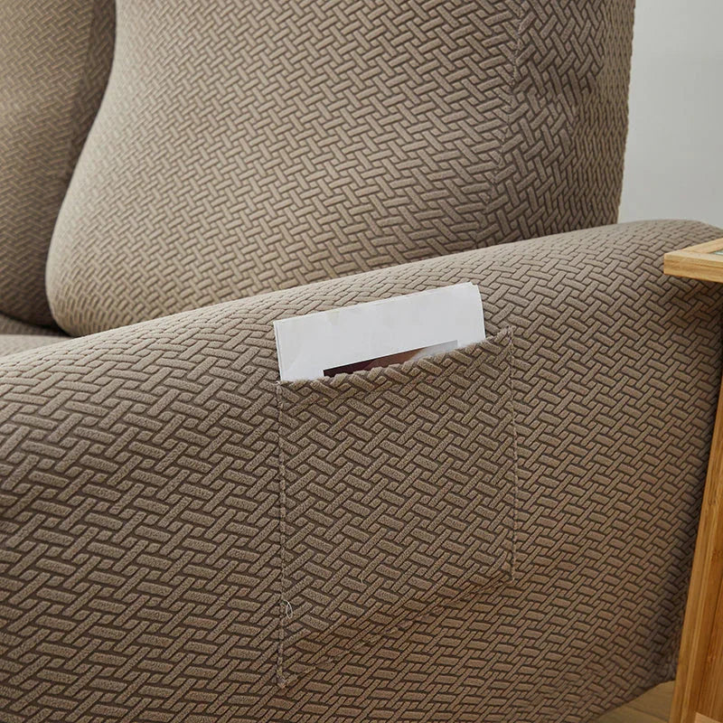 Housse de fauteuil relax Jacquard entrelacé · Marron · Extensible (vue 7)