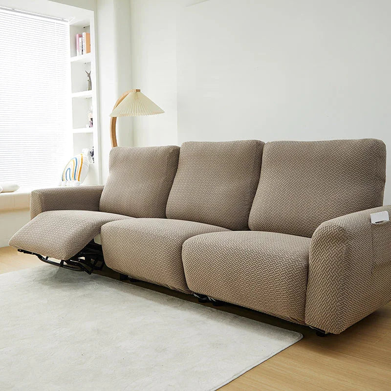 Housse de fauteuil relax Jacquard entrelacé · Marron · Extensible (vue 9)