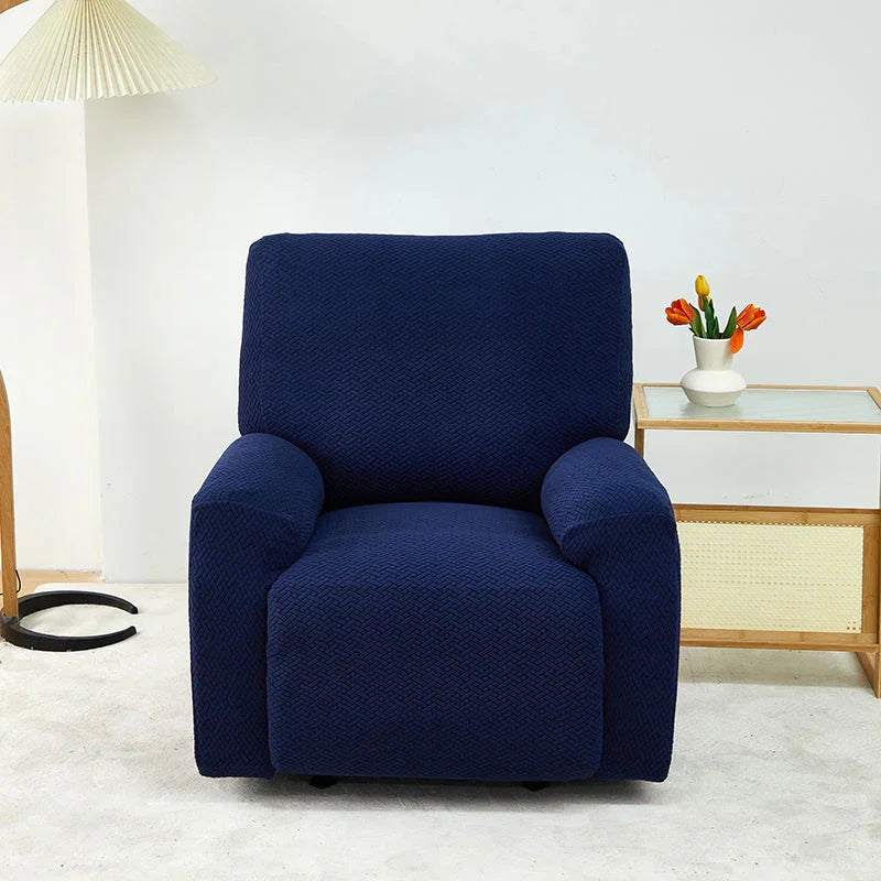 Housse de fauteuil relax Jacquard entrelacé · Bleu foncé · Extensible