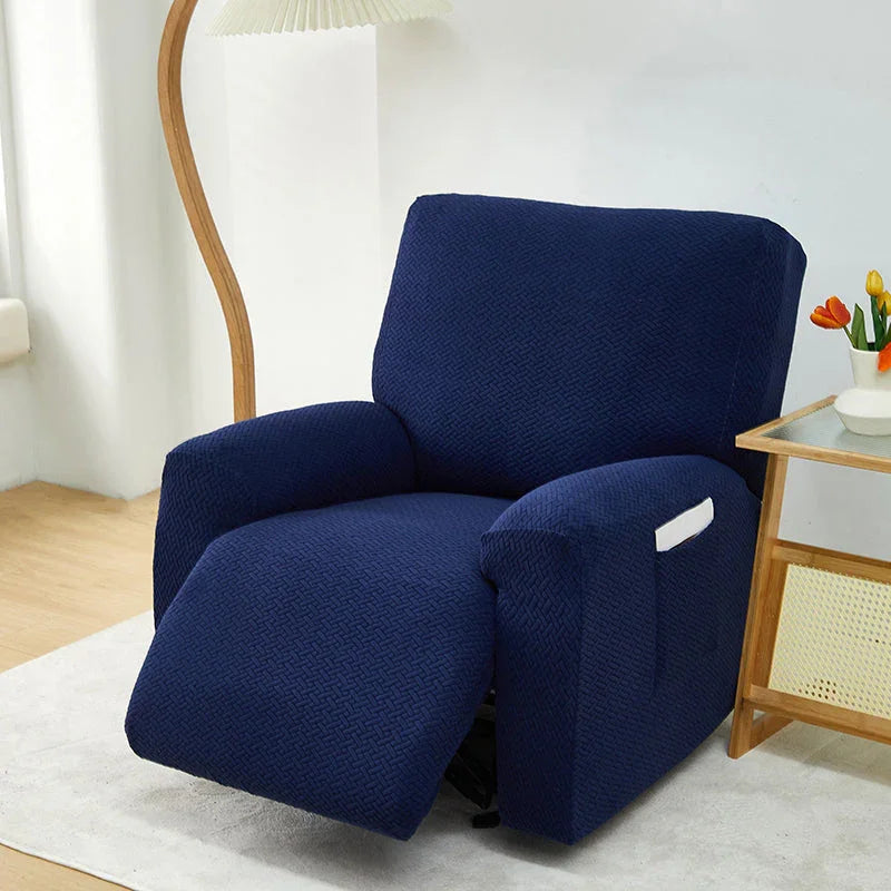 Housse de fauteuil relax Jacquard entrelacé · Bleu foncé · Extensible (vue 2)