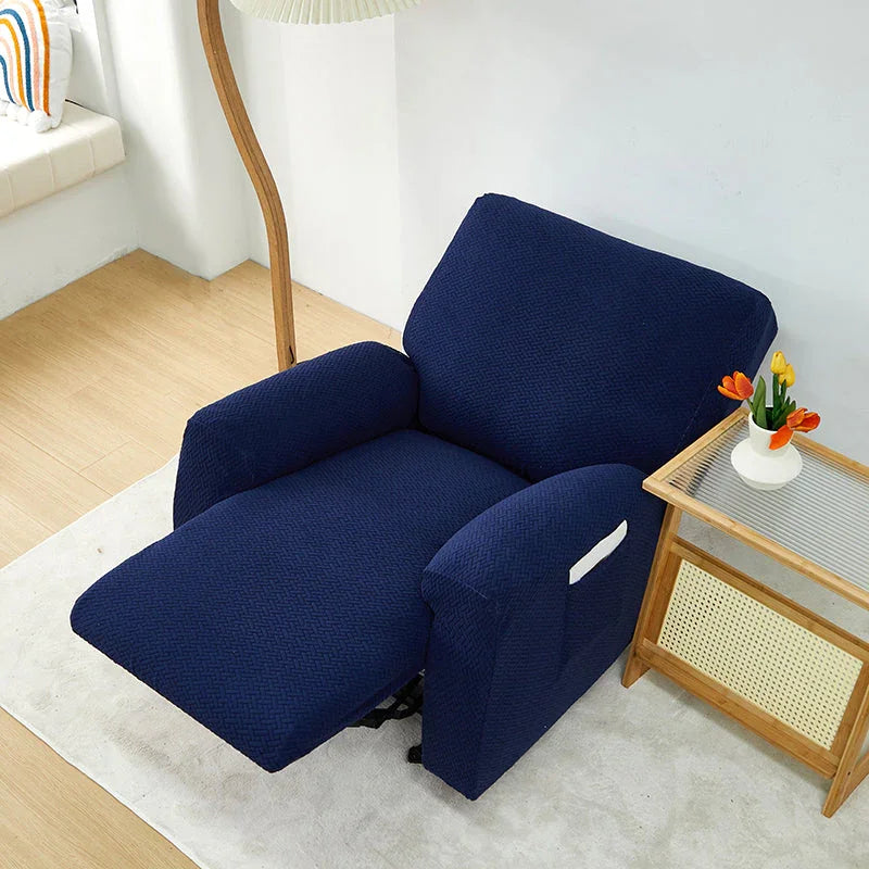 Housse de fauteuil relax Jacquard entrelacé · Bleu foncé · Extensible (vue 3)