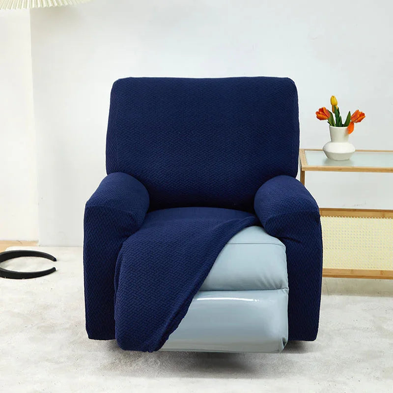 Housse de fauteuil relax Jacquard entrelacé · Bleu foncé · Extensible (vue 4)